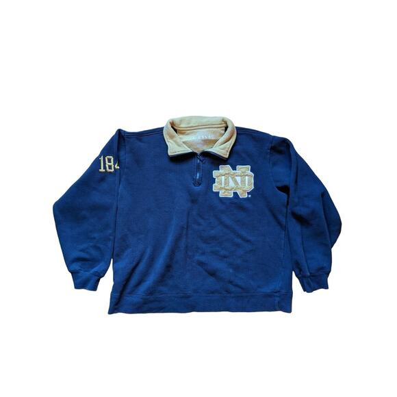 Mens UNIVERSITY OF NOTRE DAME Quarter Zip Blue Sweatshirt Size M FIGHTING IRISH - Picture 1 of 7